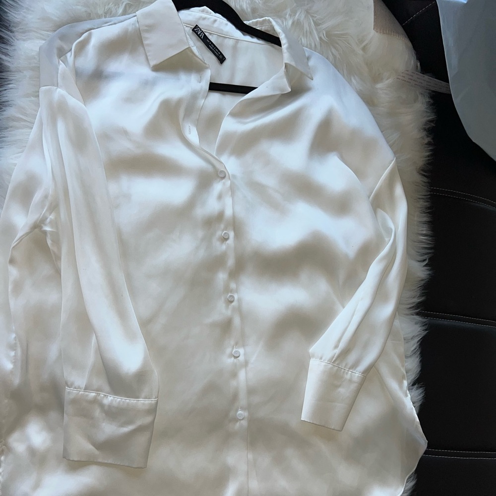 Zara white camiseta over size